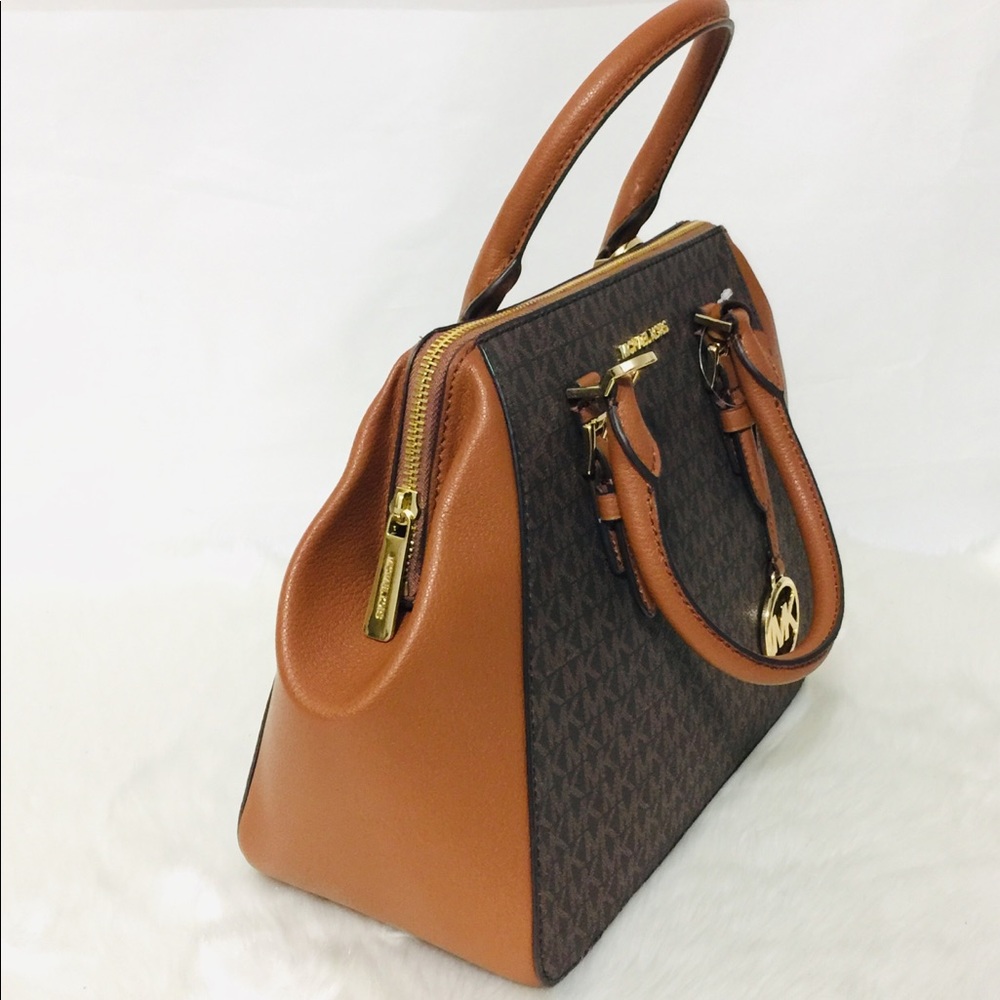 NWT Michael Kors Charlotte Brown large Satchel Bag - Picture 2 of 15